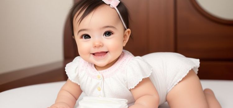 Happy baby girl with diaper cream applied, promoting baby's skin health and comfort