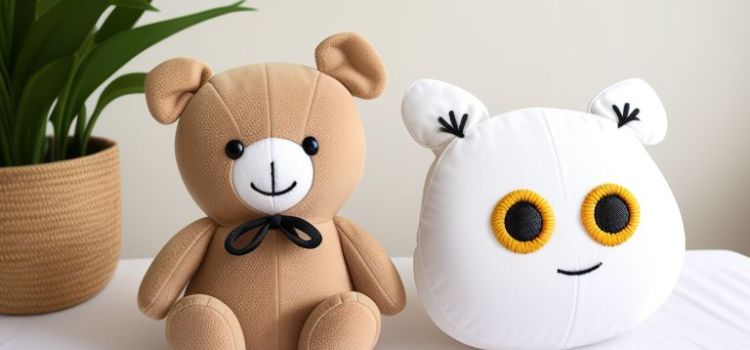 Plush toy with embroidered safety eyes for baby safety